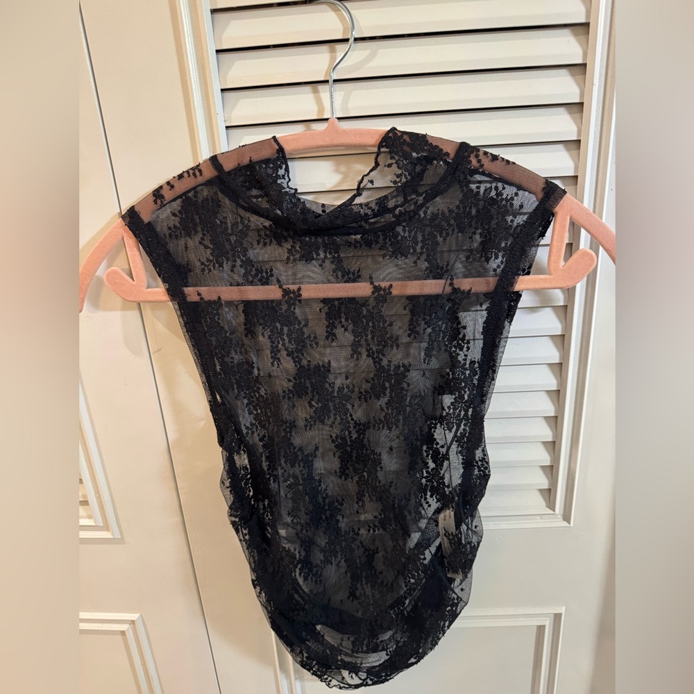 NWOT- FP Lace Sheer Black Top